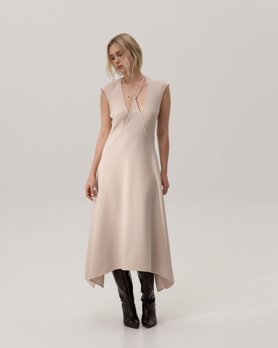Dress in Beige Wool Crepe
