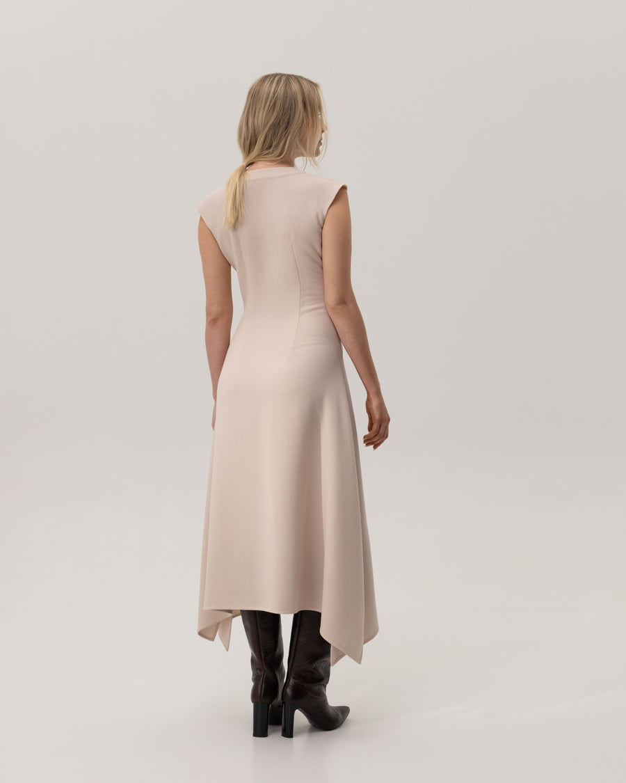 Dress in Beige Wool Crepe