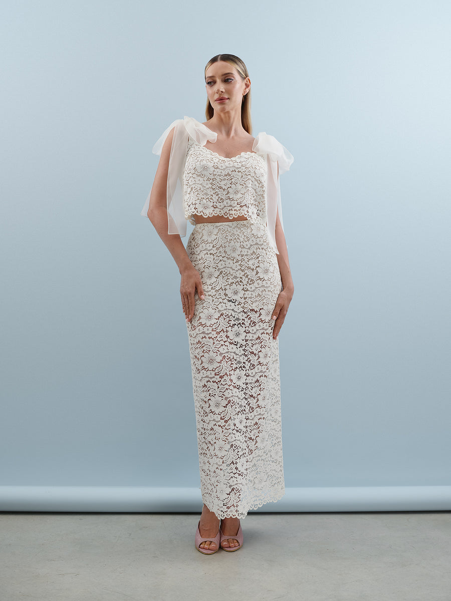 Milk Lace Two-Piece Set with Maxi Skirt