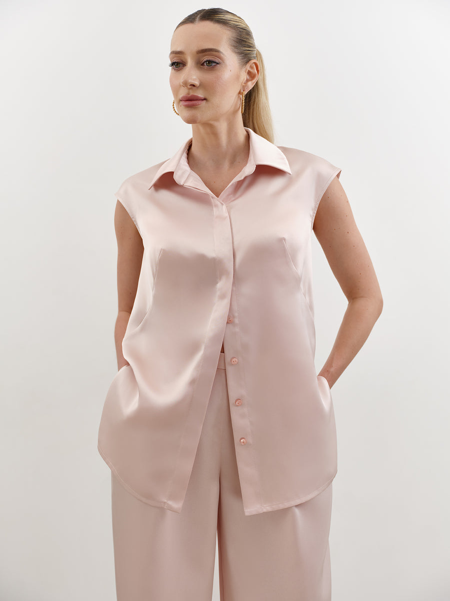 Powder Two-Piece Set with Sleeveless Shirt