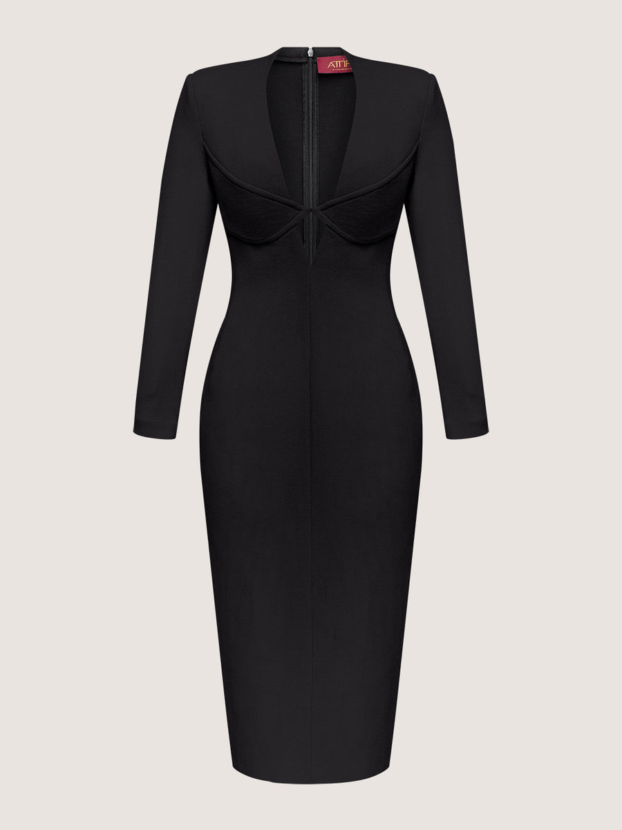 deep v neck jersey dress STRETCH JERSEY DEEP V-NECK EVENING DRESS