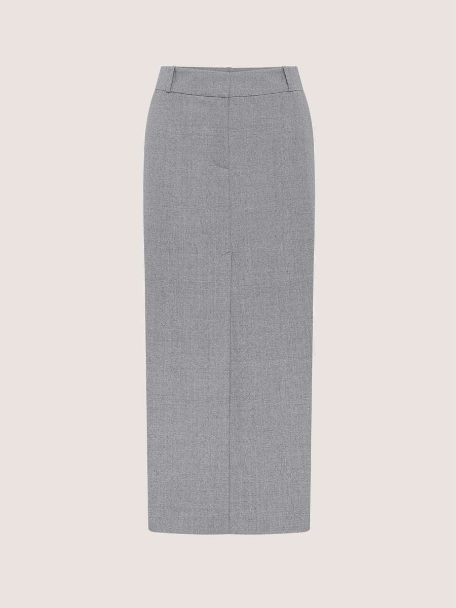 Two-piece wool suit with lace-trimmed top