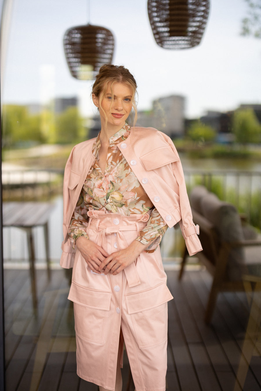 Pink Bomber Jacket in Italian Cotton