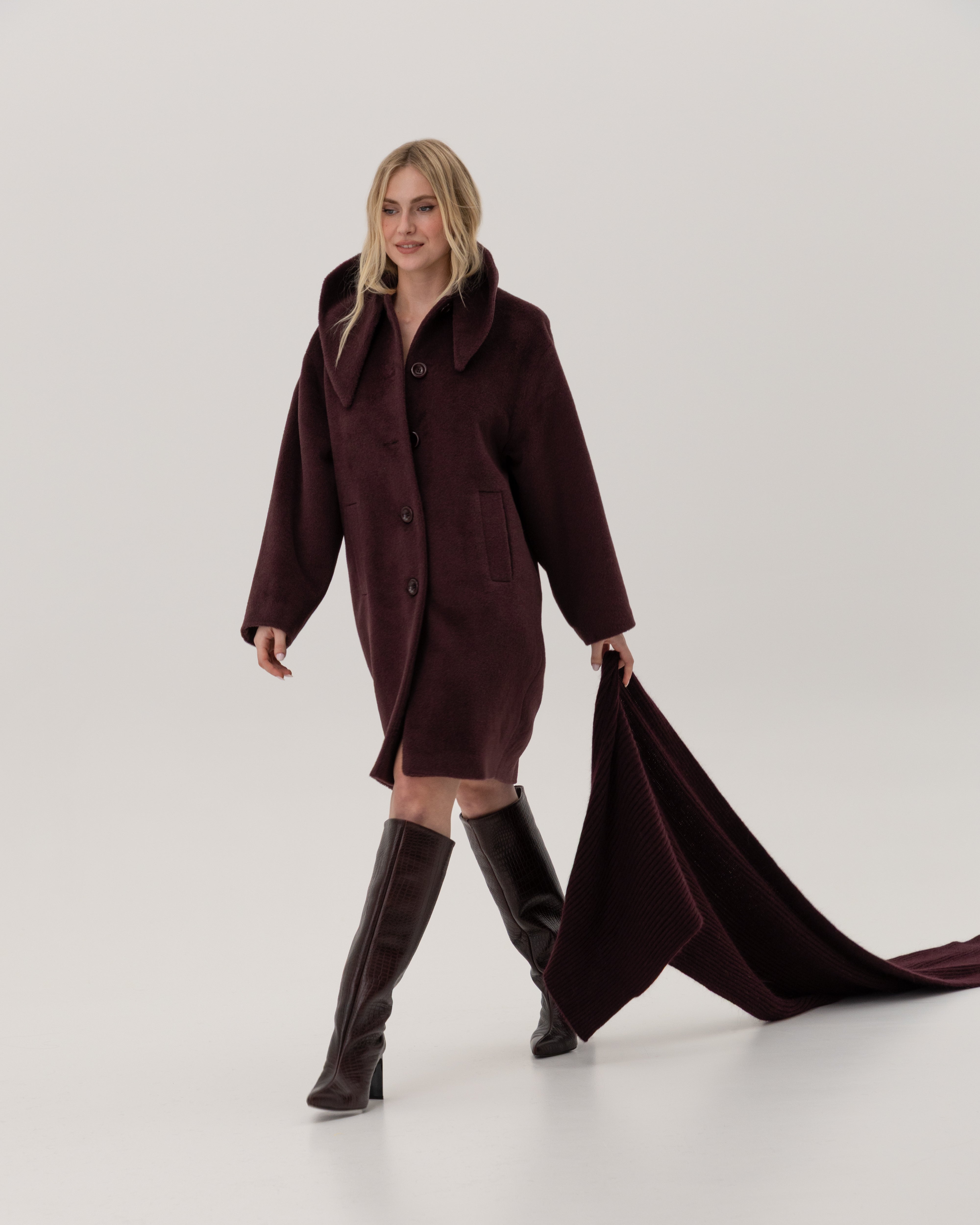 Coat in Alpaca Blend with Asymmetric Collar